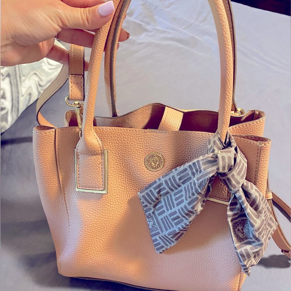 Mini Anne Klein pink leather bag. Suede interior. Used once, was a gift. Mint.